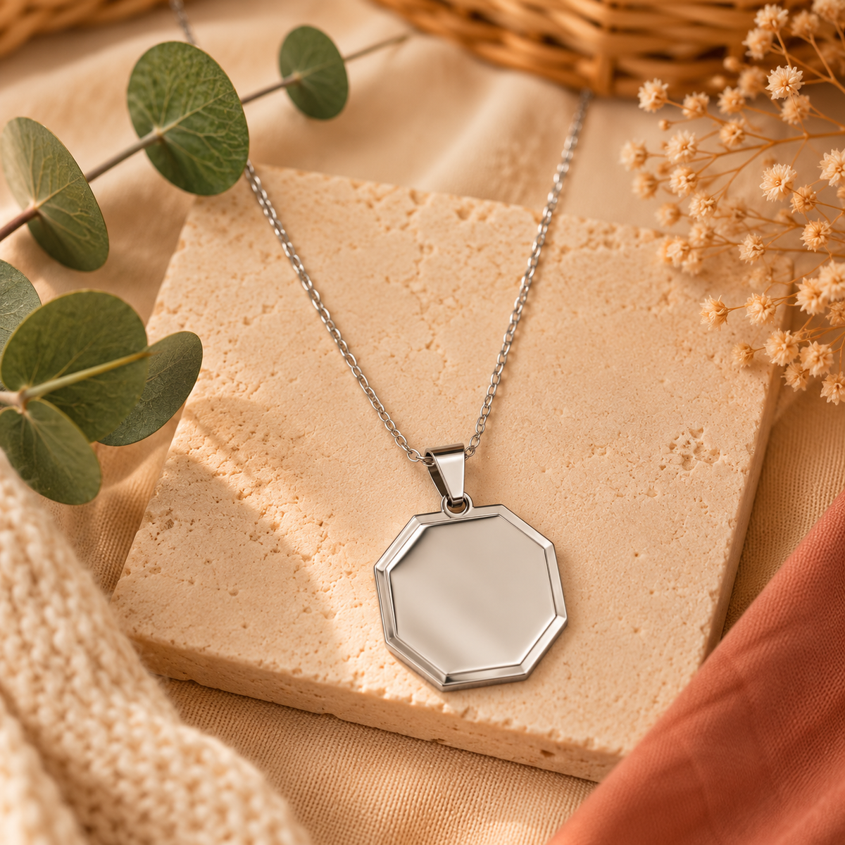 Collier octogonal argenté