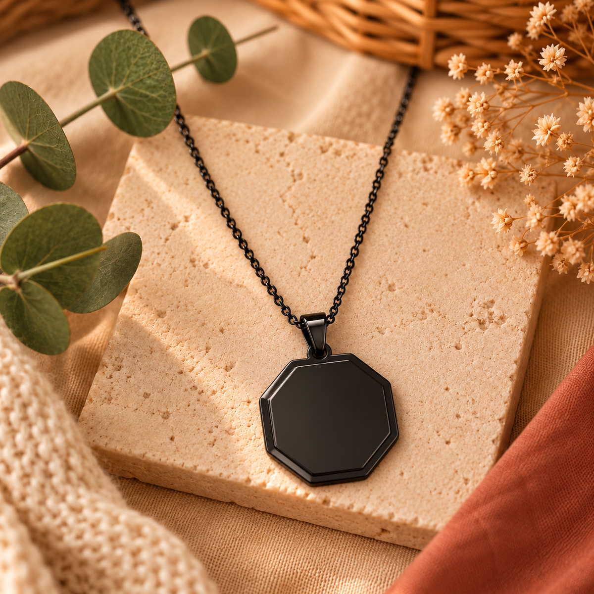 Collier octogonal noir 